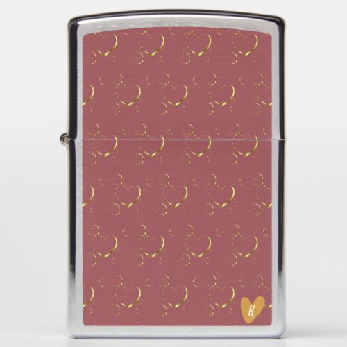 Stylish Gold Pink Heart Monogram Valentine Love Zippo Lighter