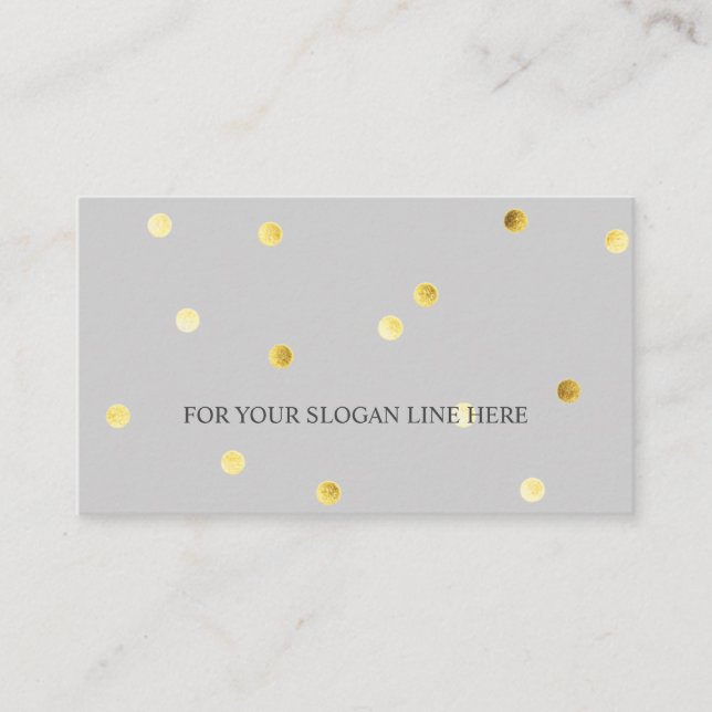 Stylish Gold Polka Dot Pattern Grey Business Card (Front)