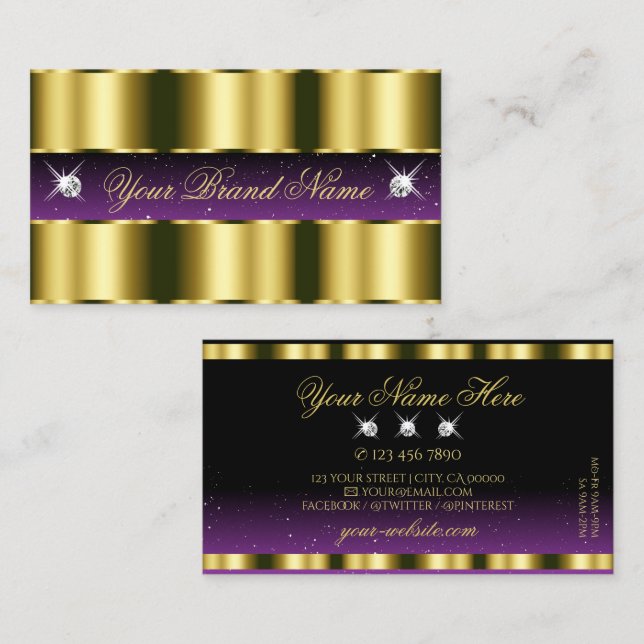 Stylish Gold Purple Black Sparkle Jewels Glamorous Business Card (Front/Back)