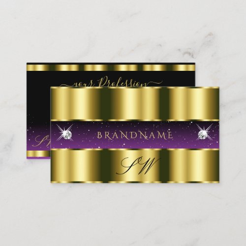 Stylish Gold Purple Black Sparkle Jewels Initials Business Card