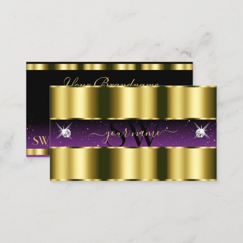Stylish Gold Purple Black Sparkle Jewels Monogram Business Card