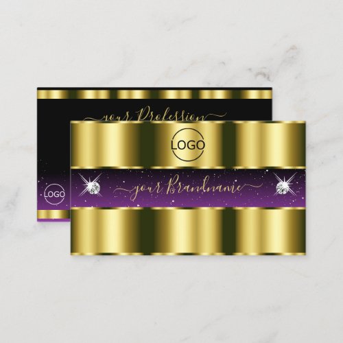 Stylish Gold Purple Black Sparkle Jewels with Logo Business Card