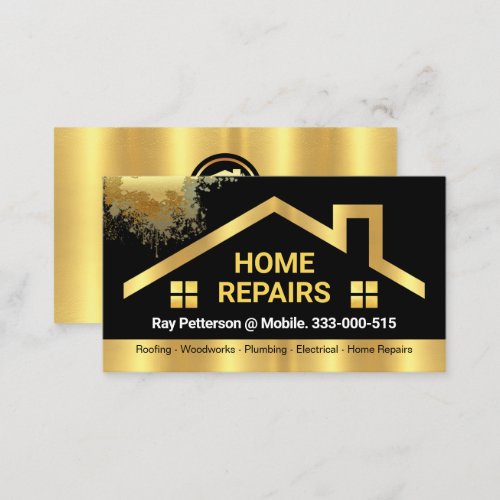 Stylish Gold Roof Paint Splatter Business Card