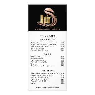Stylish Gold, Rose Gold & Black Hair Price List Rack Card