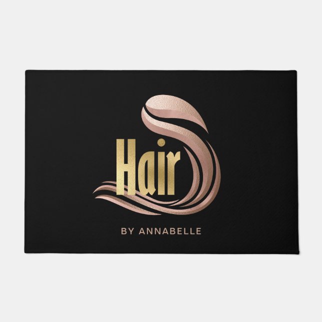 Stylish Gold, Rose Gold & Black Hairstylist Doormat (Front)