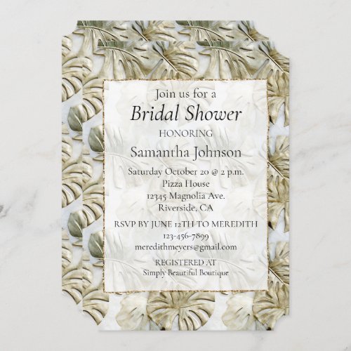 Stylish Gold Sage Green Tropical Leaves  Invitation