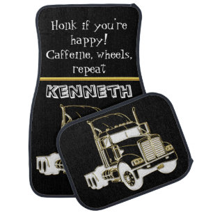 Stylish Gold Semi-Truck Graphic Car Floor Mat