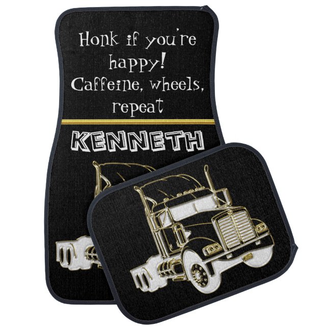 Stylish Gold Semi-Truck Graphic Car Floor Mat (Set)