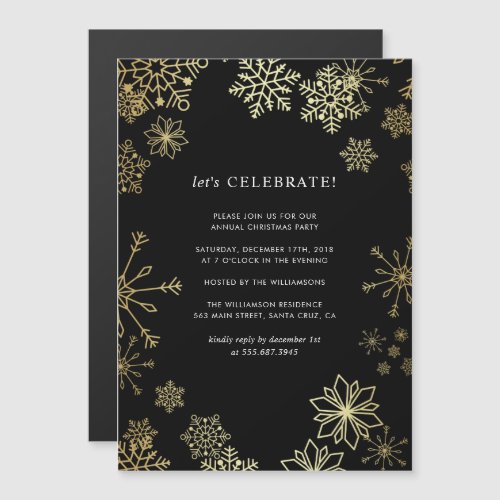 Stylish Gold Snowflakes Christmas Party Magnetic Invitation