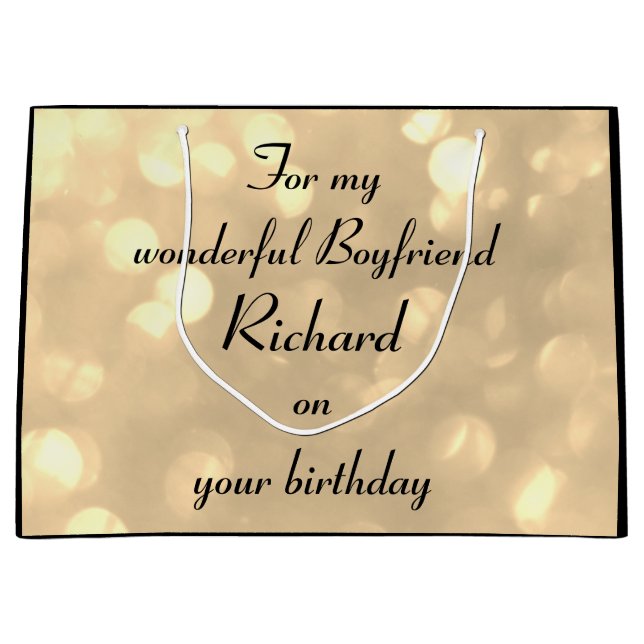 Stylish Gold sparkle Boyfriend Birthday Large Gift Bag (Front)