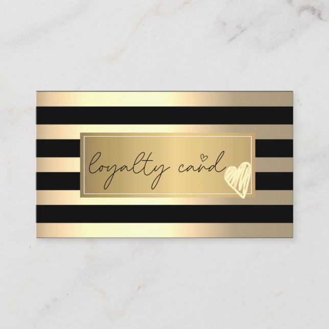 Stylish Gold Stripes,Frame, Gold Hearts Loyalty Card (Front)