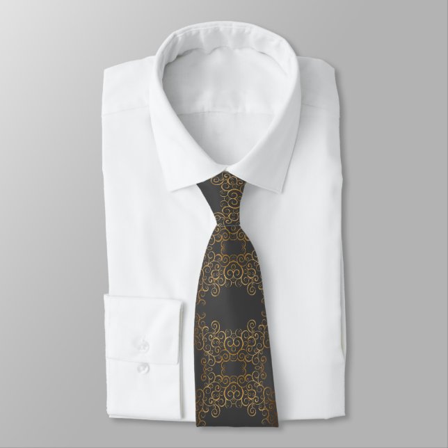 Stylish Gold Swirls Neck Tie (Tied)