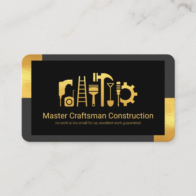 Stylish Gold Tab Frame Home Renovation Business Card (Front)