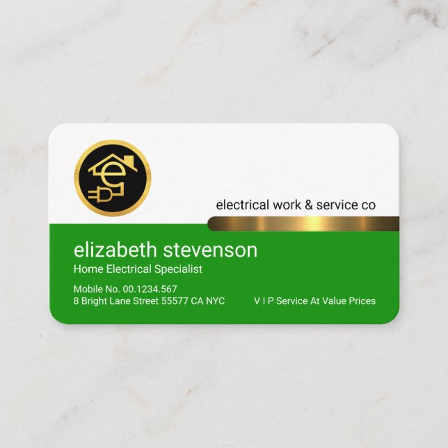 Stylish Gold Tab Letter-e Electric Business Card (Front)