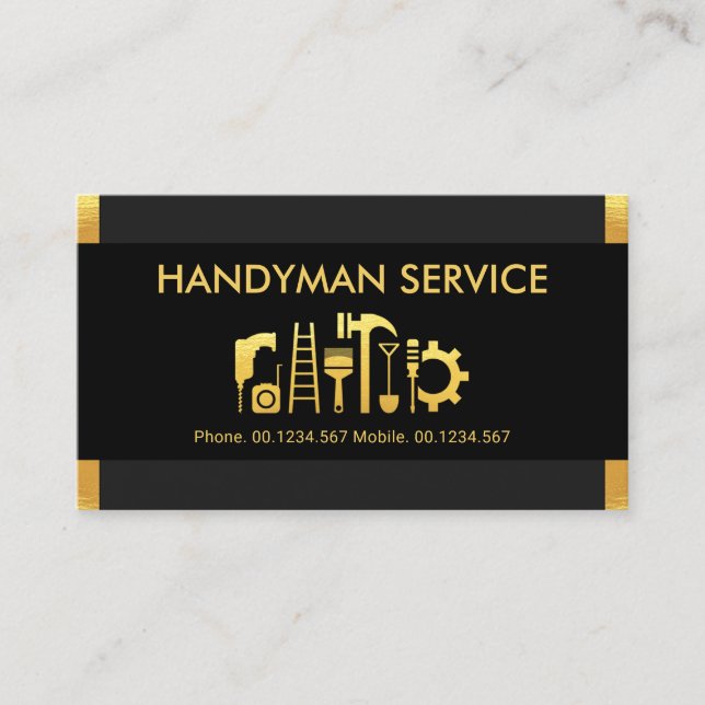 Stylish Gold Tabs Handyman Tool Business Card (Front)