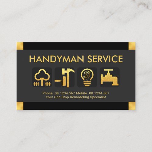 Stylish Gold Tabs Handyman Tool Icons Business Card