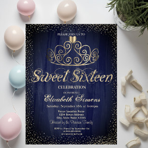 Stylish Gold Tiara Confetti Princess Sweet 16 Invitation