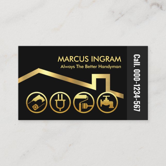 Stylish Gold Tools Black Grey Layers Business Card (Front)