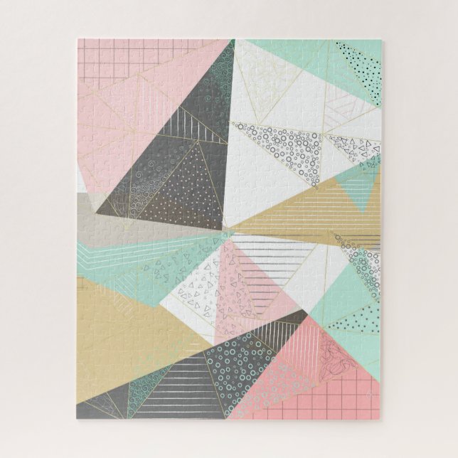 Stylish gold triangles geometric design jigsaw puzzle (Vertical)