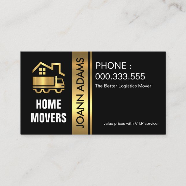 Stylish Gold Truck Movers Business Card (Front)