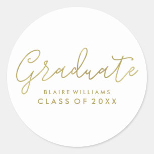 Stylish Gold Typography Graduation Classic Round Sticker
