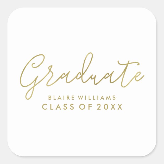 Stylish Gold Typography Graduation Square Sticker