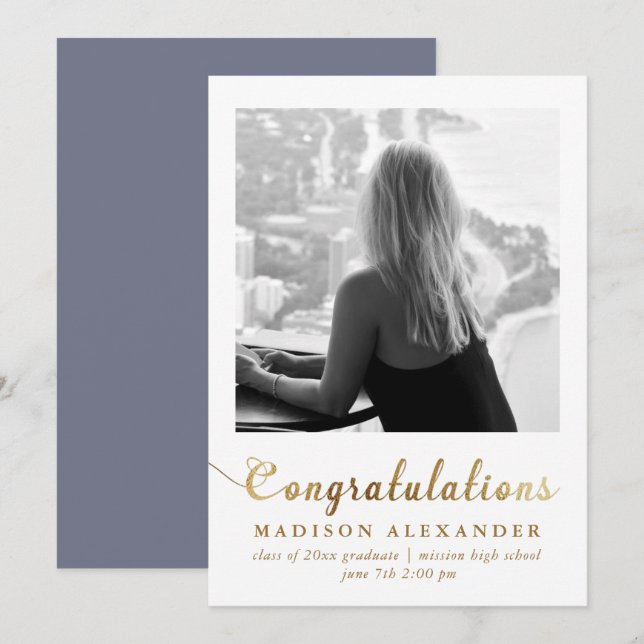Stylish Gold Typography Photo Graduation Announcement (Front/Back)