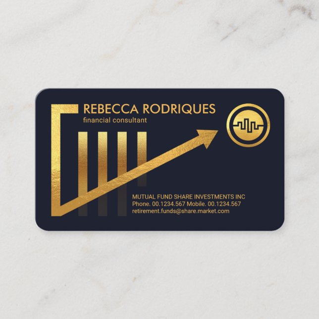 Stylish Gold Upwards Trend Share Graph Financial Business Card (Front)