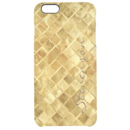 Stylish Gold Wall Brick Pattern with Monogram Name Clear iPhone 6 Plus Case