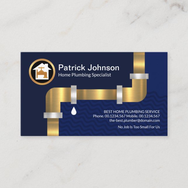 Stylish Gold Water Pipes Flood Waters Plumbing Business Card (Front)