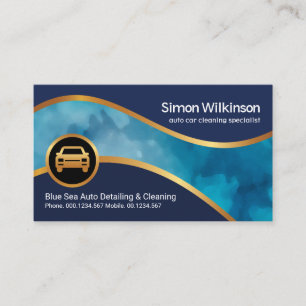 Stylish Gold Wave Blue Water Car Wash Business Card