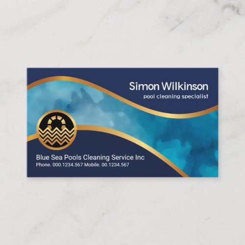 Stylish Gold Wave Curve Blue Sea Water Swimming Business Card