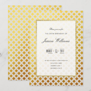 Stylish Gold & White 25th Birthday Party Invitation