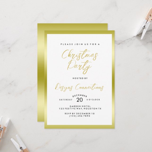 Stylish Gold & White Christmas Party Invitation (Front/Back In Situ)