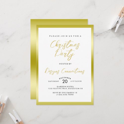 Stylish Gold  White Christmas Party Invitation