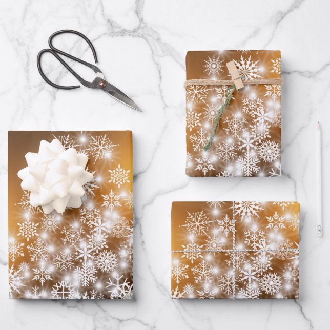 Stylish Gold White Christmas Tree Wrapping Paper Sheets (Front)
