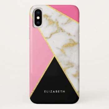 Stylish Gold White Marble Elegant Geometric Pink Iphone X Case by girlygirlgraphics at Zazzle