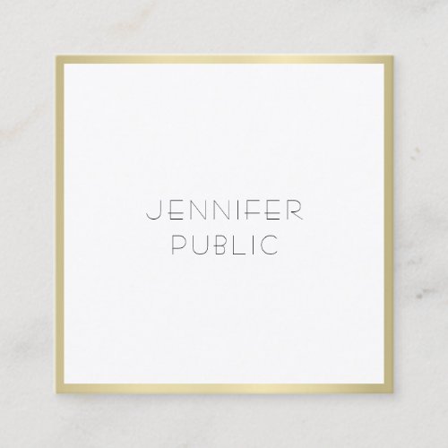 Stylish Gold White Modern Minimalist Template Chic Square Business Card
