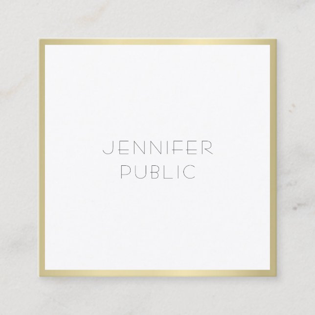 Stylish Gold White Modern Minimalist Template Chic Square Business Card (Front)