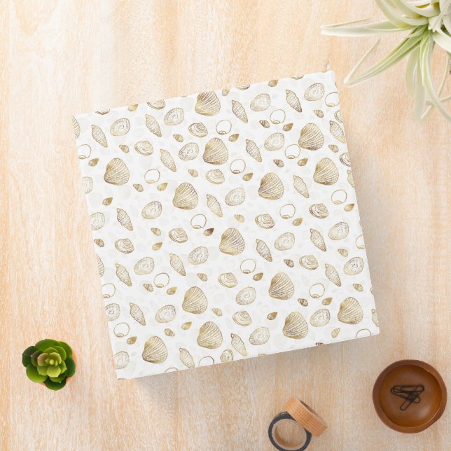 Stylish Gold White Seashells Pattern 3 Ring Binder (In Situ)