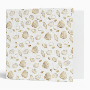 Stylish Gold White Seashells Pattern 3 Ring Binder
