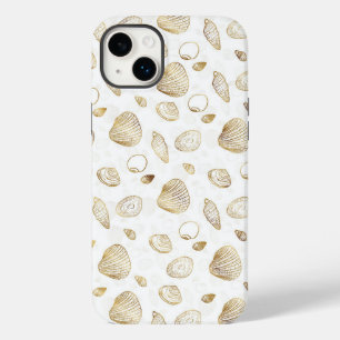 Stylish Gold White Seashells Pattern Case-Mate iPhone 14 Plus Case