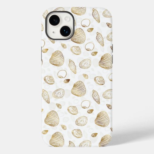 Stylish Gold White Seashells Pattern Case_Mate iPhone 14 Plus Case