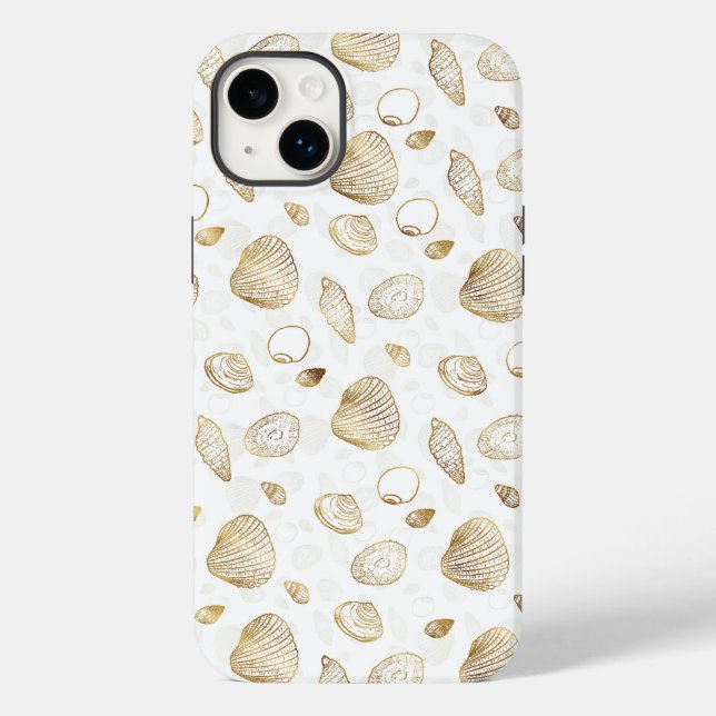 Stylish Gold White Seashells Pattern Case-Mate iPhone Case (Back)