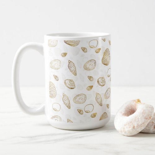Stylish Gold White Seashells Pattern Coffee Mug