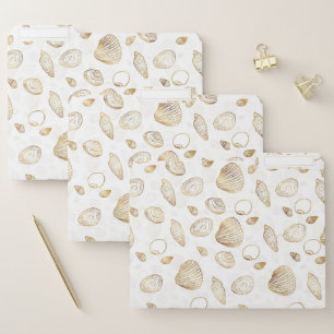Stylish Gold White Seashells Pattern File Folder