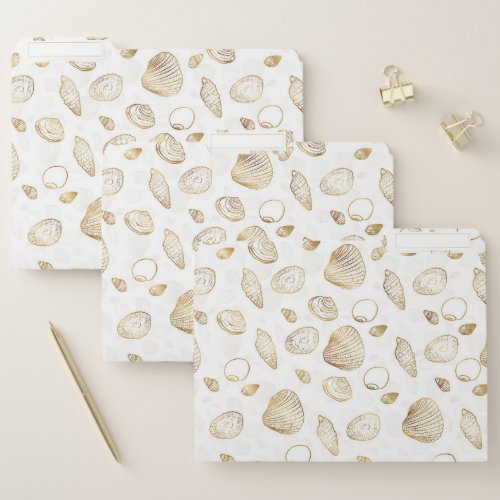 Stylish Gold White Seashells Pattern File Folder