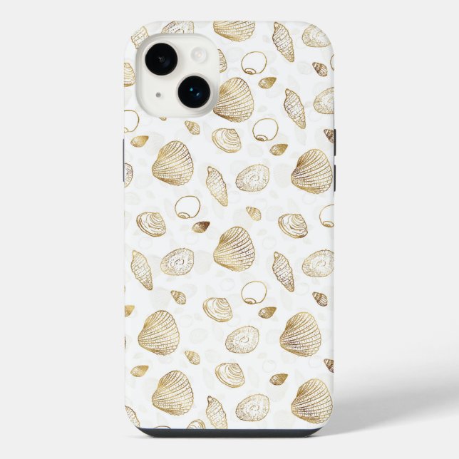 Stylish Gold White Seashells Pattern Iphone Case (Back)
