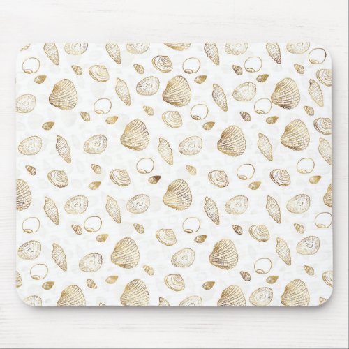 Stylish Gold White Seashells Pattern Mouse Pad