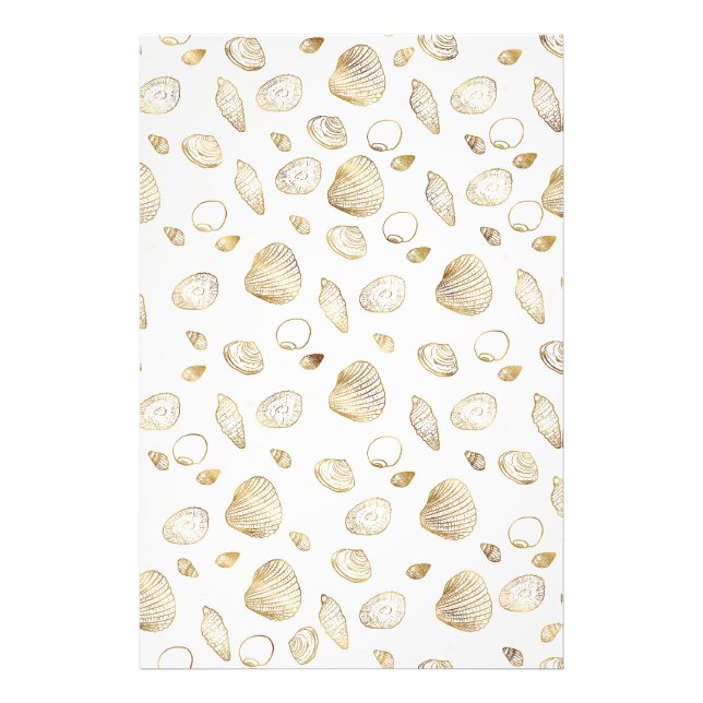Stylish Gold White Seashells Pattern Photo Print (Front)